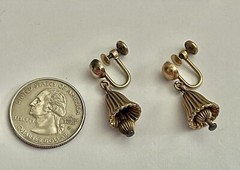 Vintage 12kt Gold Filled JMS Ribbed Bell Dangling Screwback Earrings