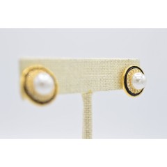 Signed Vintage Earrings Pierced Post Stud Round Pearl Shiny 1980s BinAB