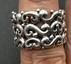 Wide .5” Scroll Sterling Filigree 925 Ring Size 7.5” 12g FREE SHIPPING!