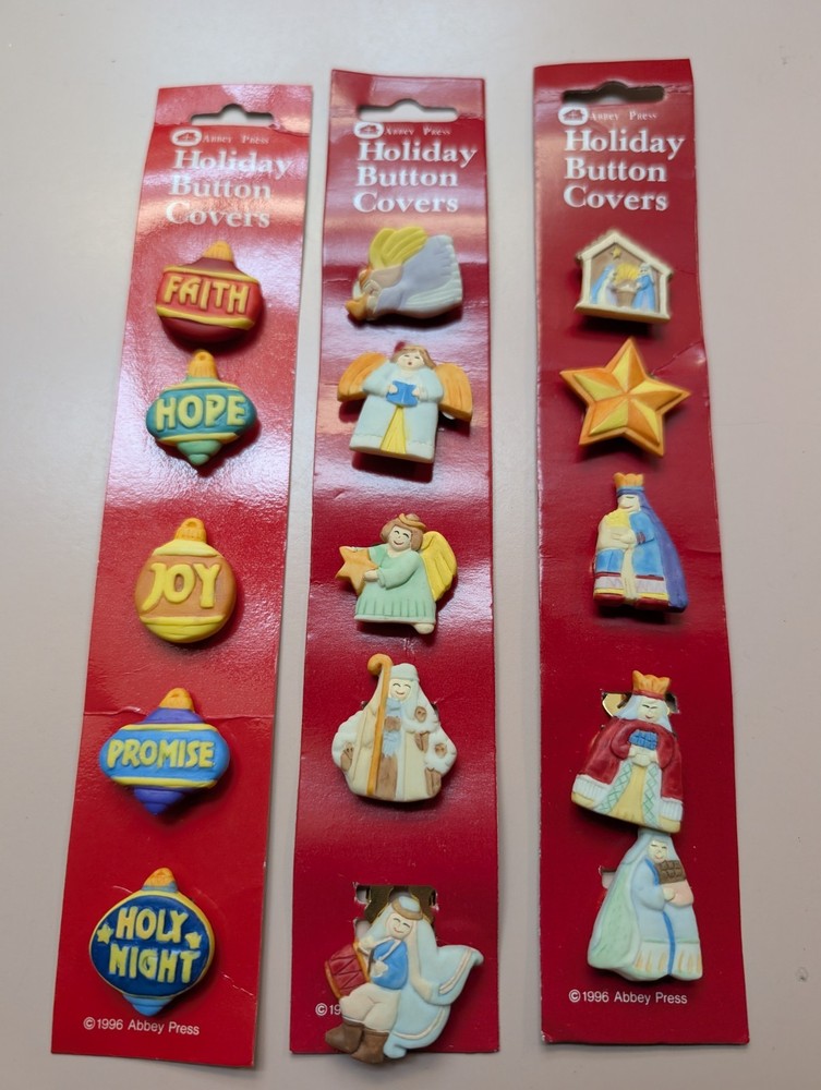 Vtg Button Cover Christmas Holiday Brooch Lot Wreath Holy Religious Ceramic x 15