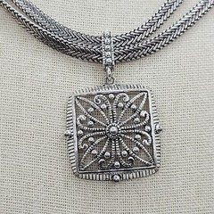 Napier Two Chain with Square Floral Filigree Ornate Silver Tone Pendant Necklace
