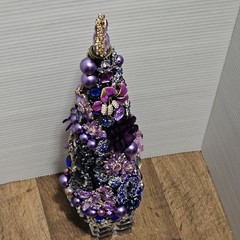 Handmade Jeweled Christmas Tree 16″ Vintage Style Rhinestones Pearl Purple Blue