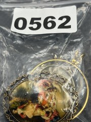 Vintage Lot Of 3 Pendants Gold Tone Floral Cameo Portrait Scene Magnifying Glass