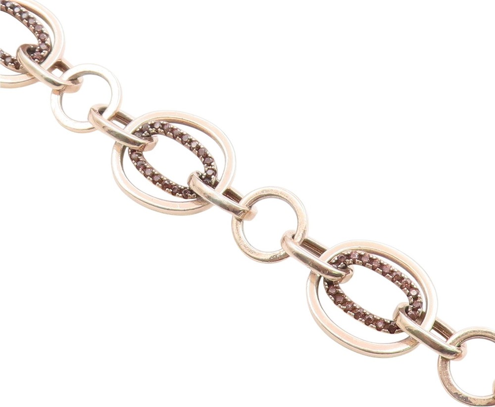 925 Sterling Silver Vintage Bracelet Modernist CZ Geometric Oval Link BT12087