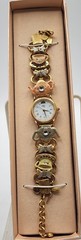 Vintage RARE HTF Signed Goldtone Kirks Folly Enameled Tea Party Watch w/Box 8″
