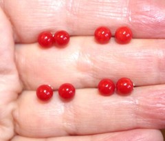 RARE ITALIAN SARDINIA 14K CALIBRATED RED CORAL 5.5 MM BALL FANCY STUD EARRINGS