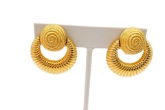 Vintage Clip On Earrings Gold Tone Textured Doorknocker