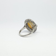 Vintage Platinum Rosette Ring With Opal and Diamonds – 950