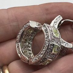 Vintage Silver tone Pink & Peridot Cubic Zirconia Hoop Pierced Earrings