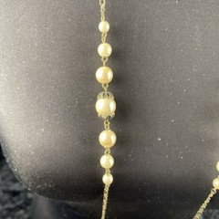 Vintage Flapper 20s Style Lariat Open 56 in Chain Faux Pearl Necklace Tassel