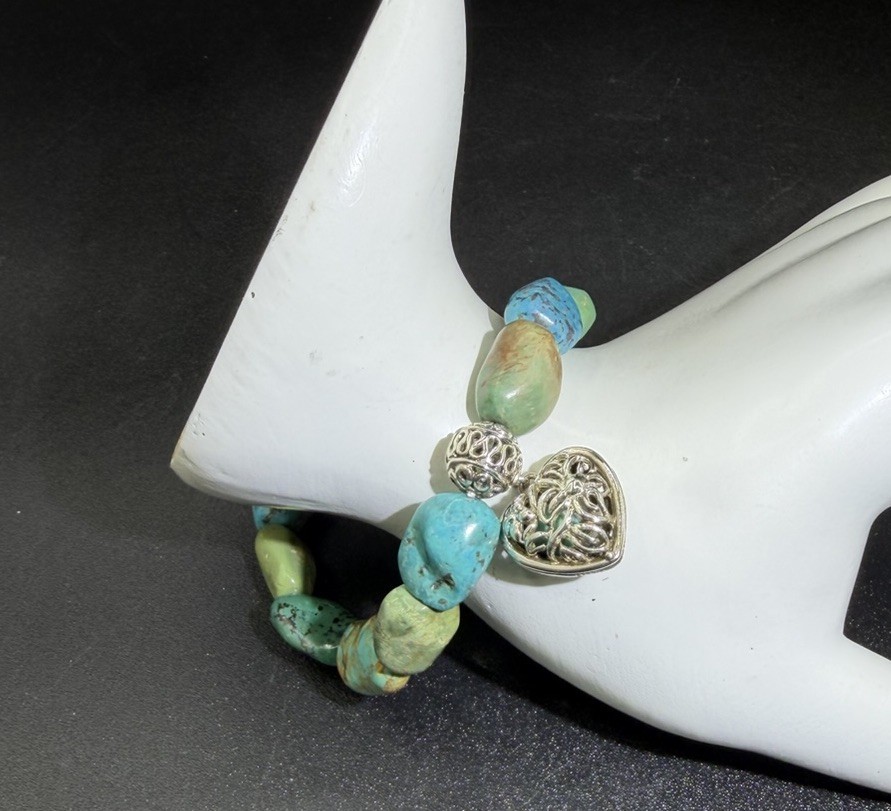 Vintage Whitney Kelly Turquoise Stones, Sterling Silver Cage Charm Bracelet
