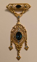 British Royal Style Costume Jewelry BROOCHES Faux Blue Topaz Stones – Set of TWO