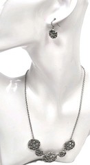 Vintage Marcasite Necklace & Pierced Ear Dangle Earrings | 3 Piece Jewelry Set