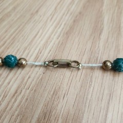 Vintage Green Carved Rose Plastic Bead Necklace Double Strand Gold Tone 56in