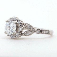 1.35CT White Round Cut Moissanite Art Deco Style Engagement 14K White Gold Ring