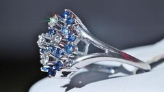 14k white gold sz 4 ring 0.94ct treated Ceylon sapphire diamond 4.0gr C-51