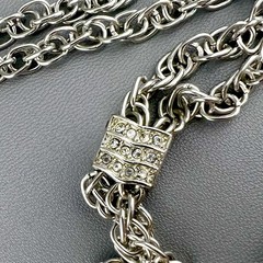 Vintage Tassel Necklace Rhinestone Bolo Style Silver Tone Chain 26”