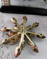 Vintage Sky Blue Dark Center Rhinestone Starburst Flower Silver Tone Brooch Pin