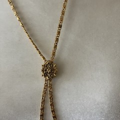 Vintage Victorian Revival Slide Chain Cameo Oval Gold Tone Chain Locker 30”