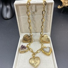 32g Vintage Estate 12k Gold Filled Charm NECKLACE + All GF Hearts Lockets Photos