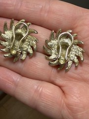 Vintage Textured Sunflower Daisy Clip Earrings Gold Tone Stamped BSK Omega Backs