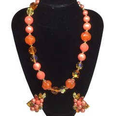 Vintage Eugene Parure Necklace Clip Earrings Set Bead Rhinestone Cluster 1950’s
