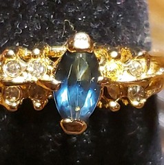 Vintage London Blue Topaz Rhinestone Ring Size 6 1/4 Marked But Unable To Read