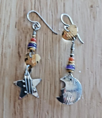 Vintage Tabra Moon, Star, Heart Asymmetrical Mixed Metals Earrings! Signed