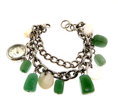 Aventurine Jade Watch Charm Bracelet Silver Tone 7.5 to 8.5 In