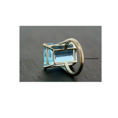 Unique Art Deco Style 6.00 Ct Emerald Cut Aquamarine Engagement Ring 925 Silver.
