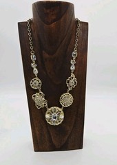 Flower Crystal Rhinestone Necklace Gold tone Couture Wedding Prom Pageant 21 in