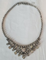 Vintage Rhinestone Statement Necklace Silver Tone Bib Bridal 15.5in