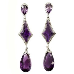 Vintage 49.22CT Pear & Trapezoid Cut Amethyst & 1.63CT White CZ Wedding Earrings