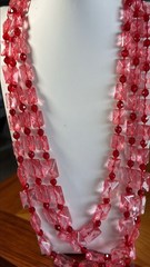 Vintage Pink & Ruby Red Lucite Acrylic Necklace 16” triple Strand statement