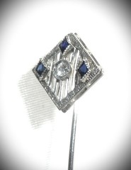 BEAUTIFUL ANTIQUE CIRCA 1920 18K WHITE GOLD DIAMOND SAPPHIRE STICK PIN BROOCH!