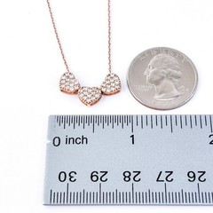 Vintage Sterling Silver Rose Gold-Tone Triple Heart Cubic Zirconia Necklace 18″