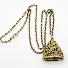 Renaissance Floral Triangle Filigree Pendant Necklace Gold Tone NO CLASP 24 Inch