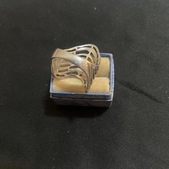 Vintage 925 Sterling Silver Modernist Multi Bar Cage Ring Wide Curved Wave Band