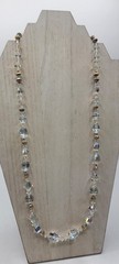 Vintage Necklace Clear AB Glass Bead Gold Tone 26″ Sparkle Bling EUC