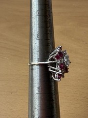 VINTAGE 14K WHITE GOLD RUBIES DIAMONDS CLUSTER SPRAY COCKTAIL RING STATEMENT