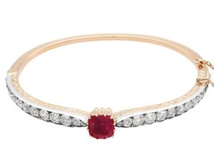 Antique 2.90Ct Ruby and 4.12Ct Diamond, 18k Rose Gold Bangle Circa 1890