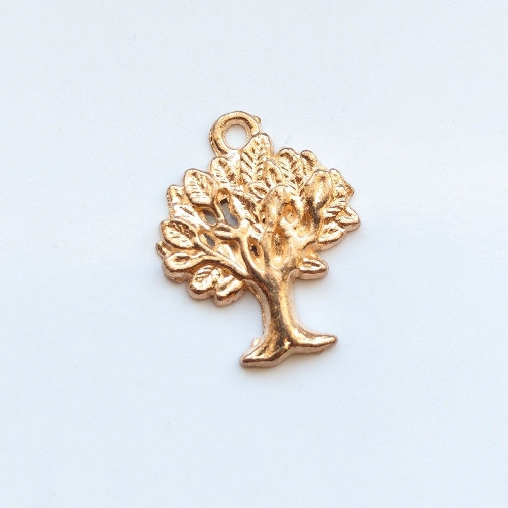 Vintage Bright Gold Tone Tree Of Life Nature Birch Mini Pendant Bracelet Charm