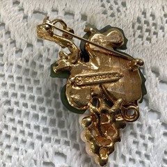 Vintage Swoboda Grape Brooch Gold Tone Jade Coral Faux Pearls Grape Clusters