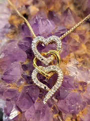 Vermeil 925 Sterling Silver Diamond Triple Heart Pendant 18″ Gold Necklace 3.8g