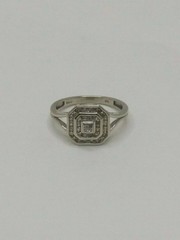 Art Deco Round Lab-Created Diamond Cluster Engagement 14K White Gold Finish Ring