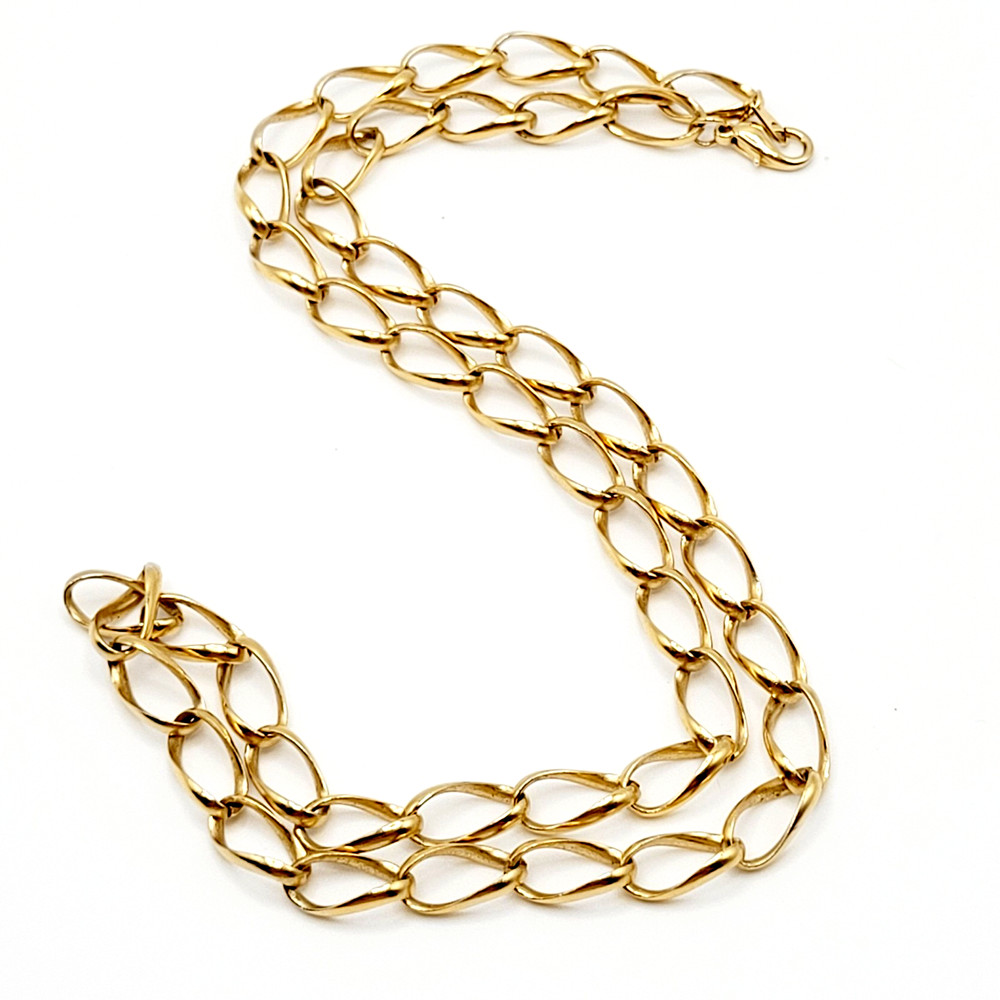 Curved Curb Oval Link Shiny Gold Tone Versatile Single Chain Necklace 24 inch