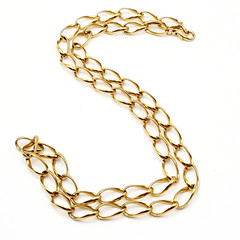 Curved Curb Oval Link Shiny Gold Tone Versatile Single Chain Necklace 24 inch