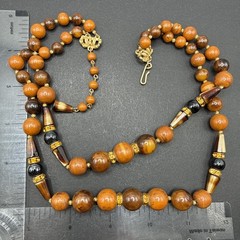 Hobe Signed Beaded Glass Brown Necklace 14” J5