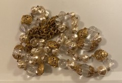 Vtg Miriam Haskell Signed Faux Pearl Lucite Ornate Russian Gold Beaded Necklace