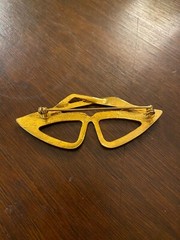 Vtg Brooch Cat Eye Glasses Black Enamel Rhinestone Pin Rockabilly Retro